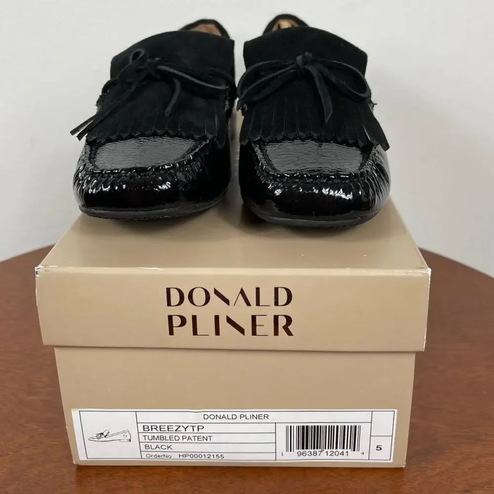 New Donald Pliner Breezy Loafer in Black Leather / Suede Women's Size 5